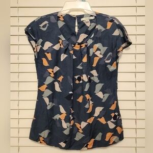 Boden Navy Abstract Blouse Pink White Print Lightweight Cap-Sleeve Size 4